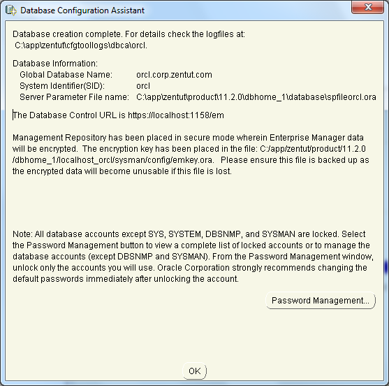 install oracle step 7 - DB config assistant